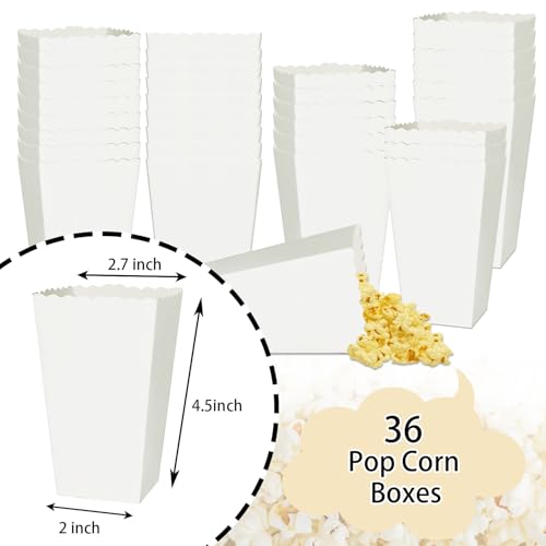 Image of 36 Pcs White Popcorn Boxes 2 x 4.5 x 2.7 inch Mini Popcorn Bags Mini Cardboard Boxes