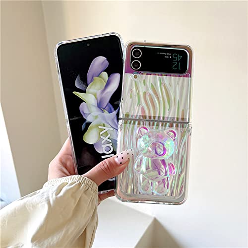 Cute Stand Case For Galaxy Z Flip 3 With Laser Water Ripple, Lovely Women Case For Samsung Galaxy Z Flip 3 With Kawaii Bear Kickstand, Creative Girls Case For Galaxy Z Flip 3 Curly Wave Pattern #TOP4