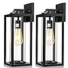 FILIYANO 16inch Large Outdoor Wall Lights – 2 Packs Modern Black Exterior Light Fixture with Clear Glass Shade, Waterproof Porch Lighting for House, Farmhouse Sconces Lantern for Front Door, Garage