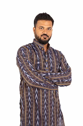 Image of GHL GUENDICHA HAAT Sambalpuri Certified Handloom Men's Pure Cotton Highneck Kurta