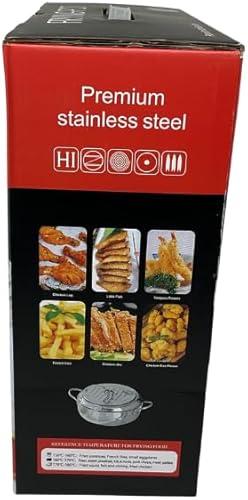 Miniatura 3 de HABP GLOBAL Olla de acero inoxidable de 4.2 L  Olla japonesa de tempura con tapa, termómetro y drenaje de aceite, para inducción y uso en estufa,