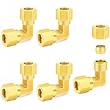 ChillWaves Brass Compression Tube Fitting, 3/8' OD x 3/8' OD 90 Degree Elbow Compression Union Connector(5-PACK)