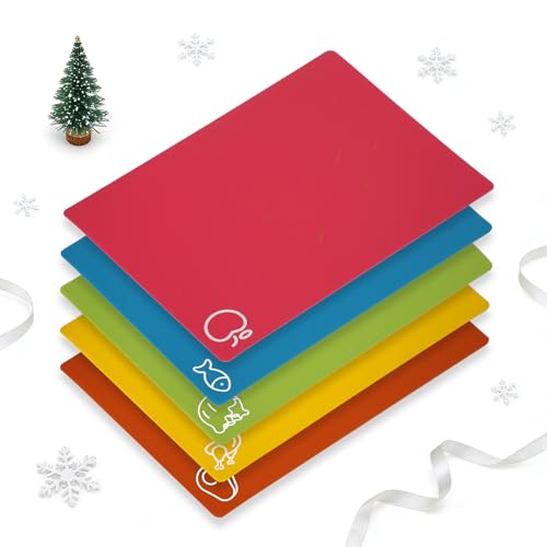 5 Pieces Flexible Cutting Boards, BPA Free Plastic Cutting Boards for Kitchen, Non Slip Cutting Mat for Meat and Vegetables, Thanksgiving
