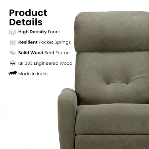 Image of EVA Manual Recliner Chair with Adjustable Headrest | Brown Boucle Fabric Upholstery | Ergonomic Single Seater Recliner for Living Room & Home Theater | 18 Months Warranty
