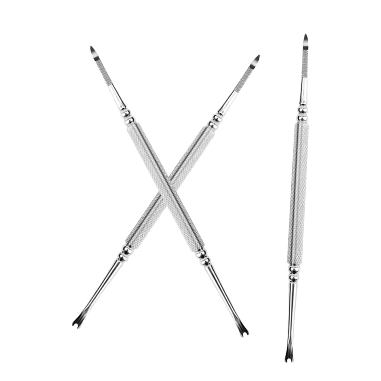 FOMIYES Stainless Steel Nail Art Tools Cuticle Forks and Cleaner Set of 3 for Home Manicure