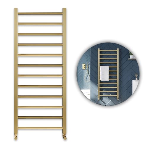 Straight Brushed Brass Gold Heated Towel Rail Ladder Bathroom Radiator (1200x500)