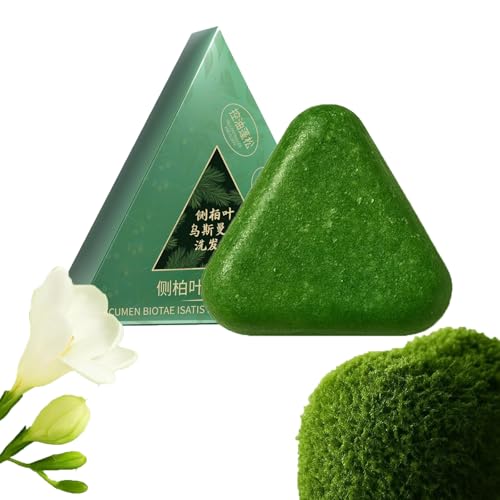 Green Soap, Barra de champú, Natural Hierba Usman Hierba de Arroz Adhesivo, Jabón Sólido Platycladus Orientalis Hojas Jabón, Glutinous Rice Water Solid Shampoo Bar for Hair (1 unidad)