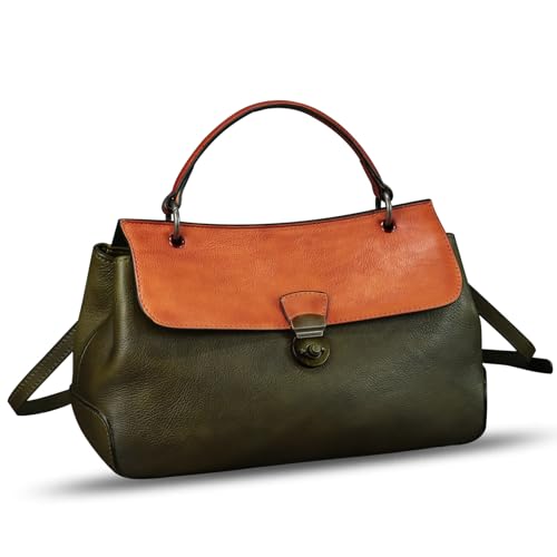Image of Genuine Leather Handbag Satchel for Women Retro Leather Crossbody Bag Pouch Vintage Ladies Handbag Purse