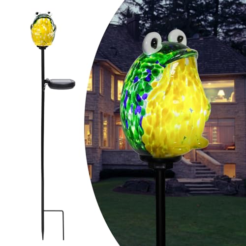 Afirst Solar Frog Garden Stake Lights Hand Blown Glass Decorative Garden Pathway Lights Outdoor...