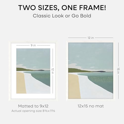 Image of Homeforia 12x15 White Picture Frame, High End Oak 12x15 Wood Poster Frames with Mat 9x12 Print, 12 x 15 White Wooden Frame Matted to 9 by 12 Photo, 15x12 Thin Frame, Tempered Glass, Wall Kit, Set of 1