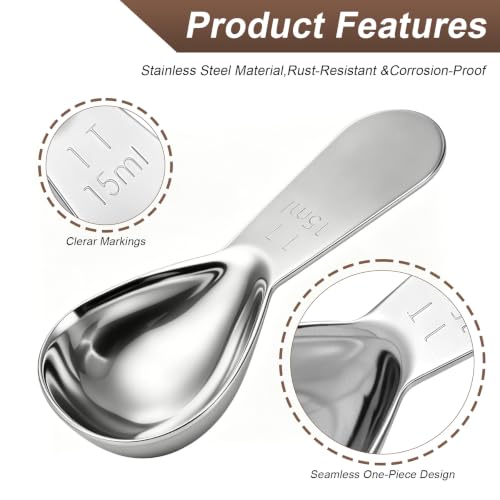 4 pcs Coffee Scoop -15ml (1 Tbsp),Stainless Steel Metal Measuring Spoons,Short Handle Coffee Scoop for Coffee Beans, Ground Coffee, Espresso, Protein Powders, Tea, Sugar, Flour Exact Measuring - Image 4