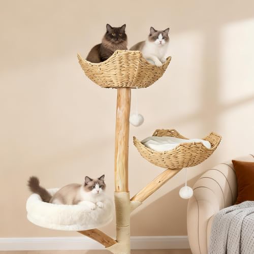 Torre para gatos moderna de madera, 47 pulgadas de alto miniatura 4