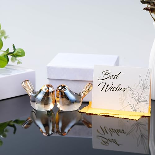 Qianwei 2PCS Crystal Bird Figurine Collectible - Handmade Blown Glass Birds Animals Figurines Crystal Office Desk Table Home Decor Paperweight (2pcs Champagne) - Image 6