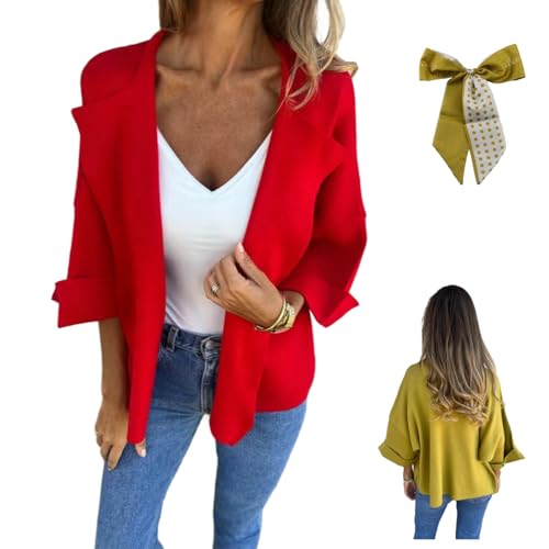 Women's Casual Faux Suede Cardigan,Lightweight Solid 3/4 Sleeve Open Front Cropped Jacket Coat,Lapel Cropped Blazer Suit