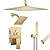 VANFOXLE Shower Faucet Set Brushed Gold Shower System,Push Button Diverter Shower Faucet with 2 in 1 Handheld,Ceiling Mount Increased Thickness 12 Inch Shower Head with 6 Inch Wall Mount Shower Head