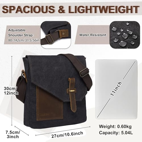 VASCHY Small Messenger Bag, Vintage Canvas Leather Lightweight Crossbody Man Purse Bag - Thumbnail 4