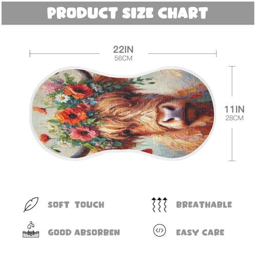 Highland Cow Flower Baby Burp Cloths Muslin Soft Burp Cloth Rags Cotton Burp Clothes Absorbent for Boy Newborn Girl Unisex 1 Pack 22x11 Inches2