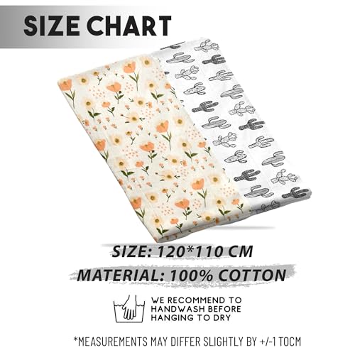 Image of BEMBIKA Bamboo Muslin Swaddle Wrap Baby 120X110 Cm Stroller Blanket Receiving Blanket for Newborn | Flowers & Cactus(Pack of 2)
