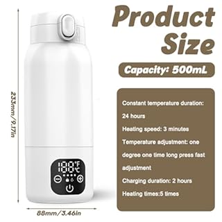 Scaldabiberon Portatile Baby da 500 ml, Riscaldamento Rapido Scalda Biberon Neonato con 11000 mAh Scaldabiberon Elettrico Portatile con display LCD per Latte Materno e Acqua Regolabile da 35 a 70 °C