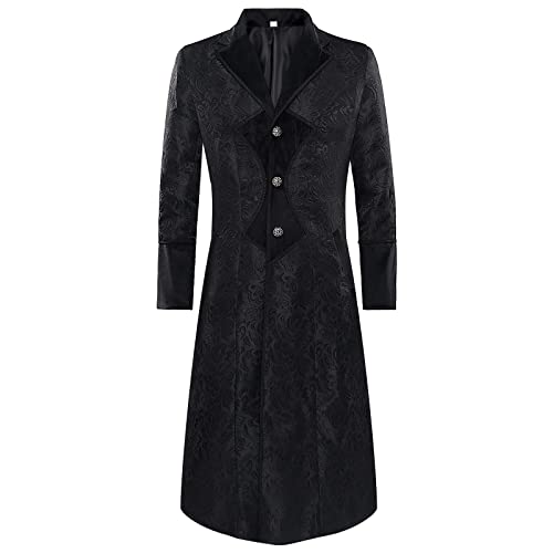 Abrigo gótico steampunk para hombre para hombre, estilo medieval, victoriano, vintage, uniforme largo, esmoquin, para carnaval, Halloween, fiesta, cosplay, H negro., XL