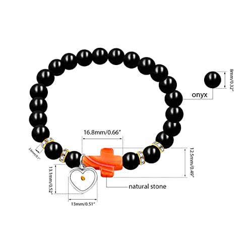 Image of Uloveido Black Agate Side Cross Bracelet Mustard Seed Charms, Personalized Letter A-Z Tiger's Eye Bangle Y944