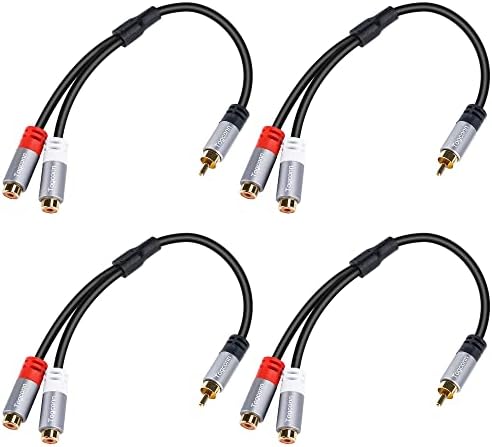 Togconn RCA Splitter (4 Pack), 1 RCA Male to 2 RCA Female Audio Speaker Y Adapter, [24k Gold Plated] Short RCA Audio Speaker Splitter Cable for Car Audio, Subwoofer, CD Player, Home Theater