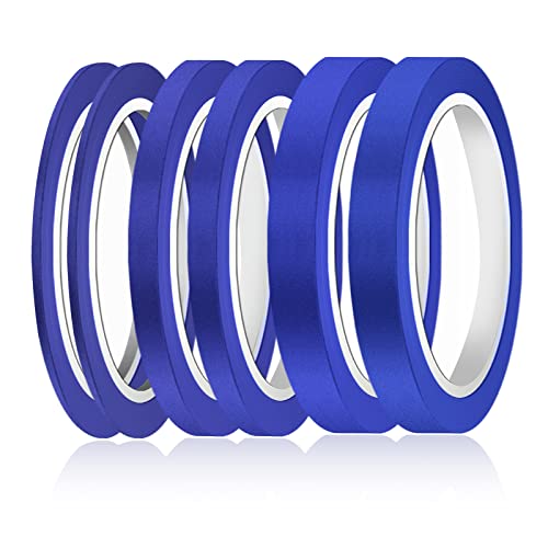 AIEX 6 Rollos Adhesiva Cinta, 3/6/12,6 mm Ancho Cinta de Carrocero Cinta Pintos Cinta Enmascarar Modelismo para Automoción Coche Escuela Oficina Proyectos de Bricolaje (Azul)