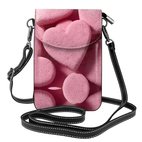 Sac à bandoulière en cuir véritable rose et imprimé cookies d'amour