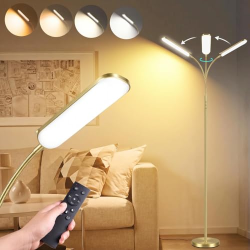 Image of marctronic Gold Polished Floor Lamp, 18W 1800LM LED, Luxury Decor Style & Stepless Dimming, Eye-Caring Timing Reading Lamp for Bedroom /Living Room