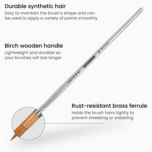 ARTEZA Watercolor Brush Set of 12, Synthetic Hair, Round & Flat Brushes for Watercolor, Acrylic, Gouache, Art Supplies for Adults, Beginners & Artists