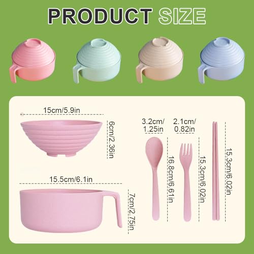 Image of BAUFIX Microwave Ramen Bowl with Lid, 2025 New Noodles Bowl Set with Chopsticks, Spoon, Fork, Portable Cooker for Dorm, Home, Office (Green)