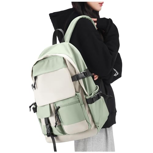 School Backpack for Girls Teenagers School Bag Lightweight Backpack, Causal Travel School Bags 15.6 Inch Laptop Backpack, Unisex Schoolbag College Rucksack for Women Men Bookbag Daypack,White Green