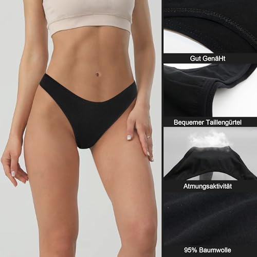 Lakpoau String Tanga Damen Baumwolle String Damen Tangas Unterwäsche Frauen Strings Set Unterhosen Sexy Slips Panty Thong Underwear Women Panties 6er-Pack BL-M-6