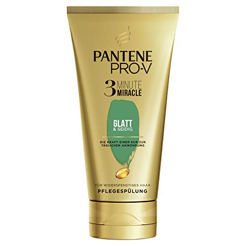 Pantene Pro-V Glatt & Seidig 3 Minute Miracle Pflegespülung für Widerspenstiges Haar, 150ml, Conditioner, Haarpflege Glanz, Anti-Frizz Conditioner, Beauty, gold