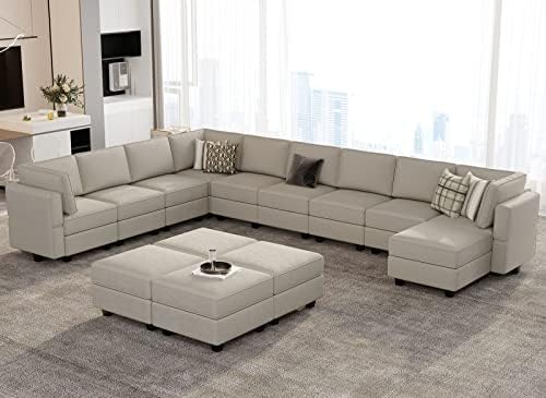 Belffin Oversized Modular Sectional Sofa U Shaped Couch with Storage Seat Velvet Sectional Sleeper Sofa Set with Chaise Velvet Grey…