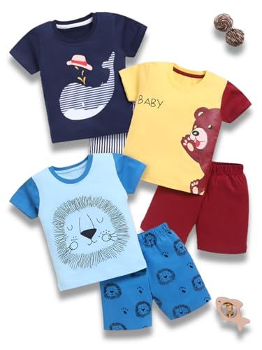 Image of Toonyport Boys Summer 3 Packs Of T-shirts and Shorts Combo Set (Multicolors)