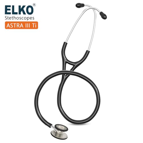 Image of ELKO EL-240 ASTRA III Ti Titanium dual head acoustic stethoscope | Adult & Pediatric Stethoscope with Double-sided Natural Titanium Chestpiece | Two-Way PVC Tubing | Doctors & Medical Students (Black)