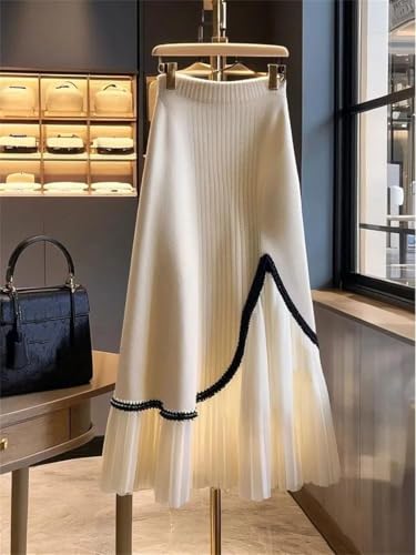Women Thicked Patchwork Knitting Pleated Skirt Women's Casual A-Line Skirts4