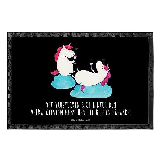 Mr. & Mrs. Panda Schmutzfangmatte, Fußabstreifer, 40 x 60 Fußmatte Einhörner Sekt mit Spruch - Farbe Schwarz