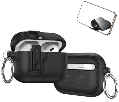 Image of Oboe Aegis Case 'Compatible with' Apple Airpods Pro 3 Case Full Protection Cover with Phone Stand, Magnetic Lock & Keyring (Black) [AIRPODS & Charging CASE NOT Included]