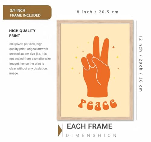 Image of BLINKART Peace Orange Aesthetic Modern Art Walls With Frame | Natural Wood Texture | Living Room Bedroom Office Wall Decoration | Poster Home Decor Frames Wall Bedroom | 12x8 Inches (D76)