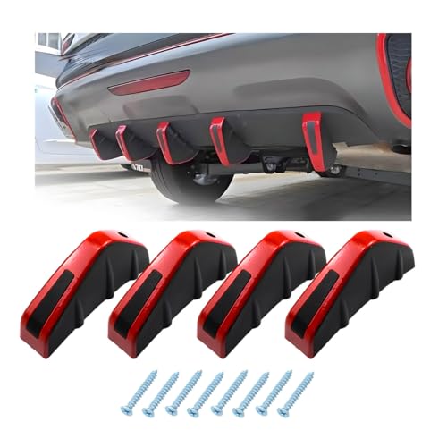 KVAEY 4 PCS Car Rear Lower Bumper Wing Lip Diffuser, Shark Fin Vehicle Spoiler Wing Rear Bumper Decoration, Universal Spoiler Fin Protector with Screw for Cars Trucks SUVs (Black & Red)
