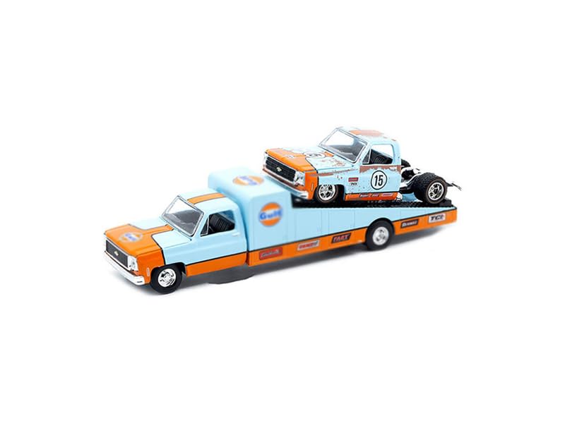 1973 C30 Wedge Truck Light Blue and Orange and 1978 10 Bedless Truck #15 Light Blue and Orange (Rusted) Limited Edition to 8000 Pieces Worldwide 1/64 Diecast Model by M2 Machines 39200-MJS07