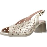 PITILLOS - Sandalia de tacón ancho,zapato destalonado,abierto por delante,cierre de hebilla,de piel,calado para: Mujer color: ORO talla:37