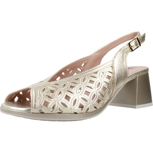 PITILLOS - Sandalia de tacón ancho,zapato destalonado,abierto por delante,cierre de hebilla,de piel,calado para: Mujer color: ORO talla:38
