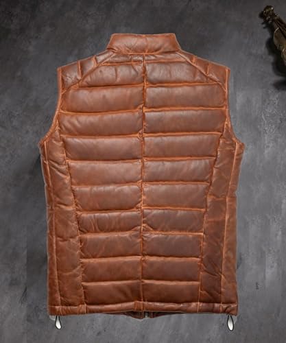 DarkRabbit Men's Leather Jacket Sleeveless Jacket Coat Zipper Slim Stand Collar Waistcoats with Pocket2
