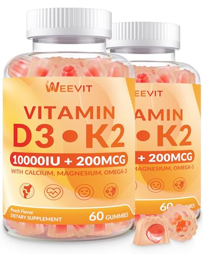 Vitamin D3 K2 Gummies D3 K2 Vitamin 10000iu w/Omega-3 Magnesium B12