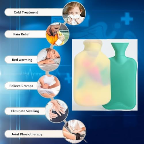 Image of Hot Water Bag with Soft Plush Cover 1000ml, Medical-Grade Silicone Hot & Cold Therapy Hot Water Bottle for Period Cramps, Back Pain, Muscle Aches & Body Relaxation & Comfort (Pastel Ombre)