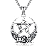 LOOVE Pentagram Necklace for Men Sterling Silver Triple Moon Goddess Pentacle Pendant Celtic Pentagr