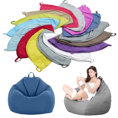 MOTTK Solo funda grande para puf (sin relleno), 16 colores, almacenamiento de animales de peluche esponjosos, soporte y organizador de juguetes de peluche, puf de tela de lino transpirable (rojo, XL